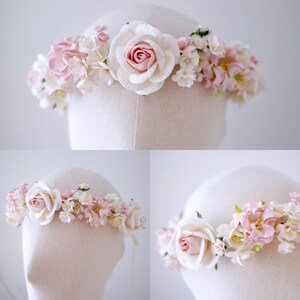 Paper Flower, Crown, Headband, Wedding, pink, soft pink, cream and white Color. ADUlT SIZE. image 4