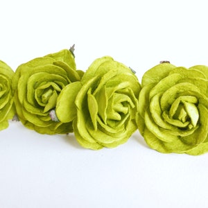 Paper Flower, Wedding accessories, DIY, handmade flowers, centerpiece, 10 pieces mulberry rose size 6.5 cm., green colors.