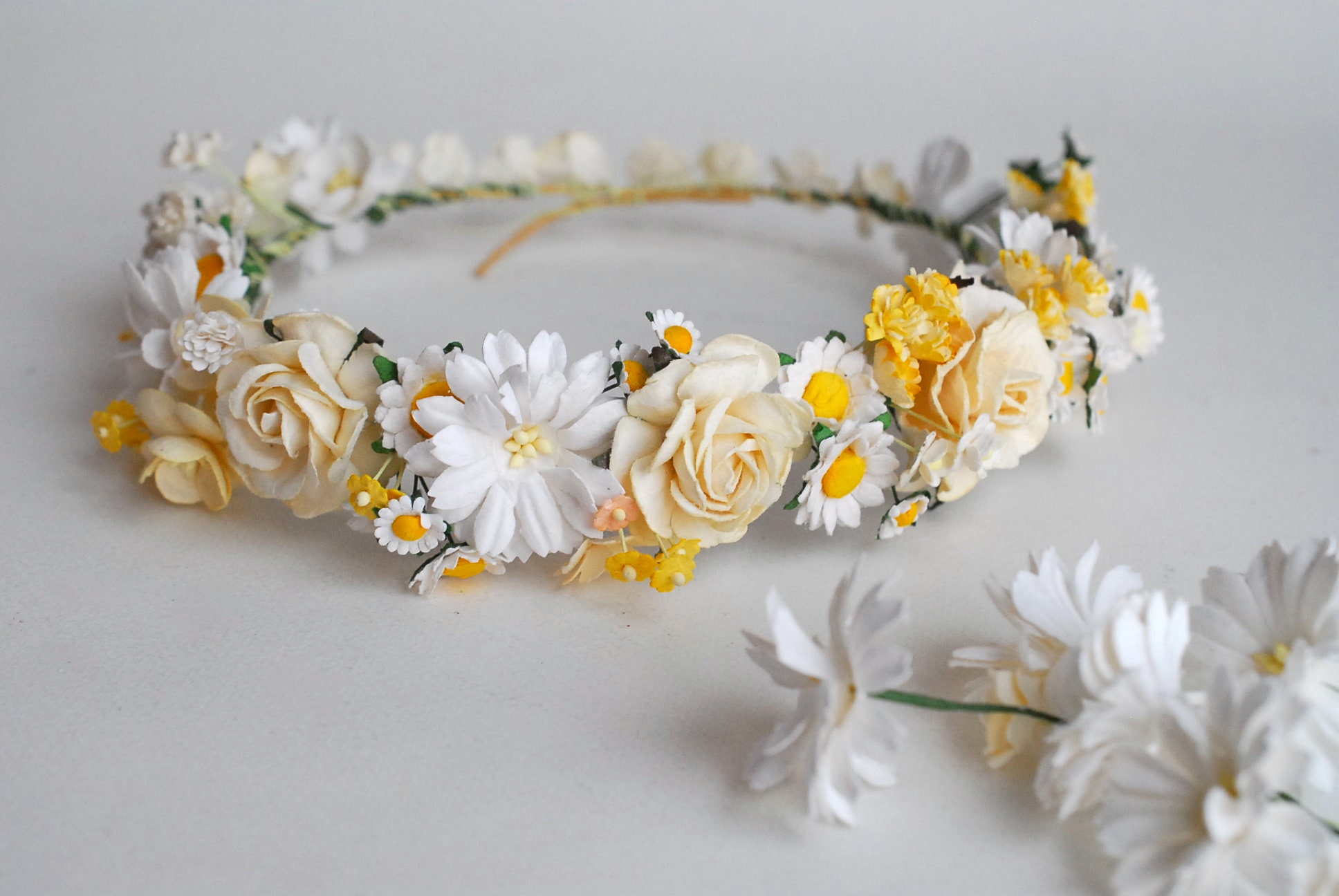 Yellow and Peach Flower Crown Kit, DIY Flower Crown, Make Your Own Crown,  Kid's Crown Activity, Bachelorette Party, Hen Party, DIY Wedding 