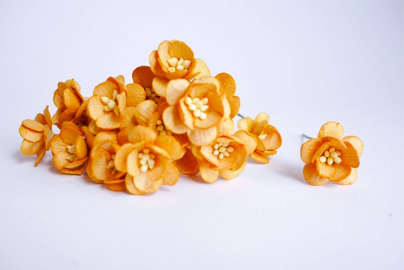 . 50 pieces brown golden color size 2.5 cm dry blond color Cherry blossom Paper flower
