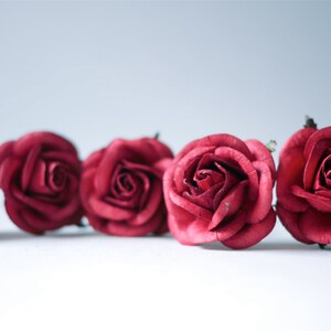Paper Flower, 20 pieces mini rose size L size 4cm., dark red/Carmine color. image 2