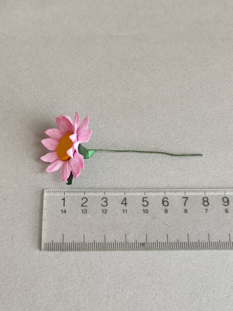 Paper Flower, Centerpieces, DIY making, 50 pcs. small daisy flower size 3 cm. yellow pollen, pink color. handmade flower image 6