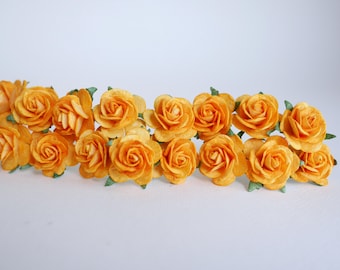 Mustard Yellow Paper Roses: 2.5cm Mulberry Flowers, 50 Pcs