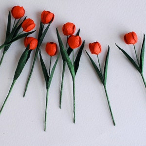 Paper Flower, small paper flowers, 10 pieces tulips supplies, small, DIY decoration, size 1.5 cm.x8.5 cm. red color.