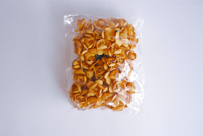 . 50 pieces brown golden color size 2.5 cm dry blond color Cherry blossom Paper flower