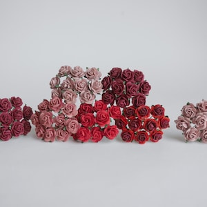 Paper Flower, DIY small rose supplies, artificial flowers, handmade flowers, 100 pieces mixed small roses. Size 1.5 cm. red tone color