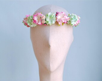 Paper Flower, Bridal flower  headband, black, green mint and pink brush color.