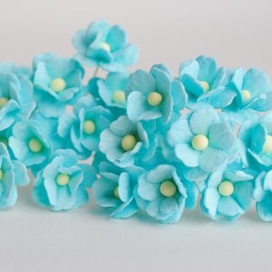 Small Paper Flower supplies DIY wedding, gift decoration: 100 pieces Hydrangea paper flower, 2cm., blue sky color.