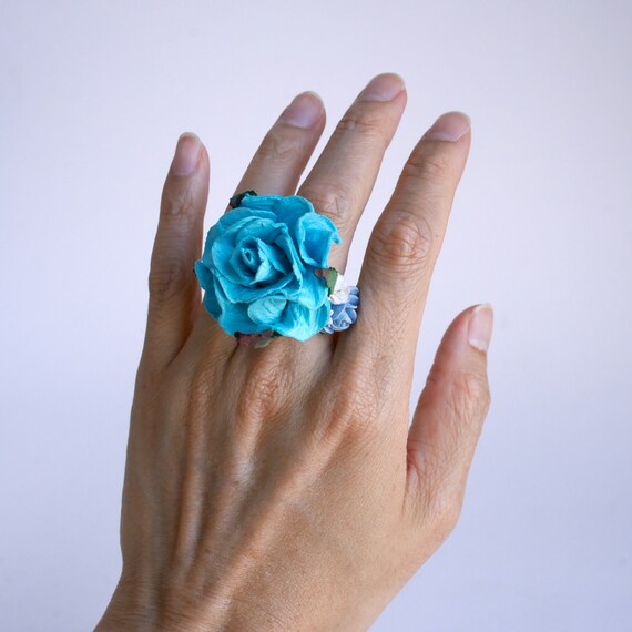 Buy Paper Flower Ring DIY Ring LUV Rose Paper Ring With Small Flowers Pretty Ring Gifts for Girlfriend Cerulean blue Color. Online in India Etsy
