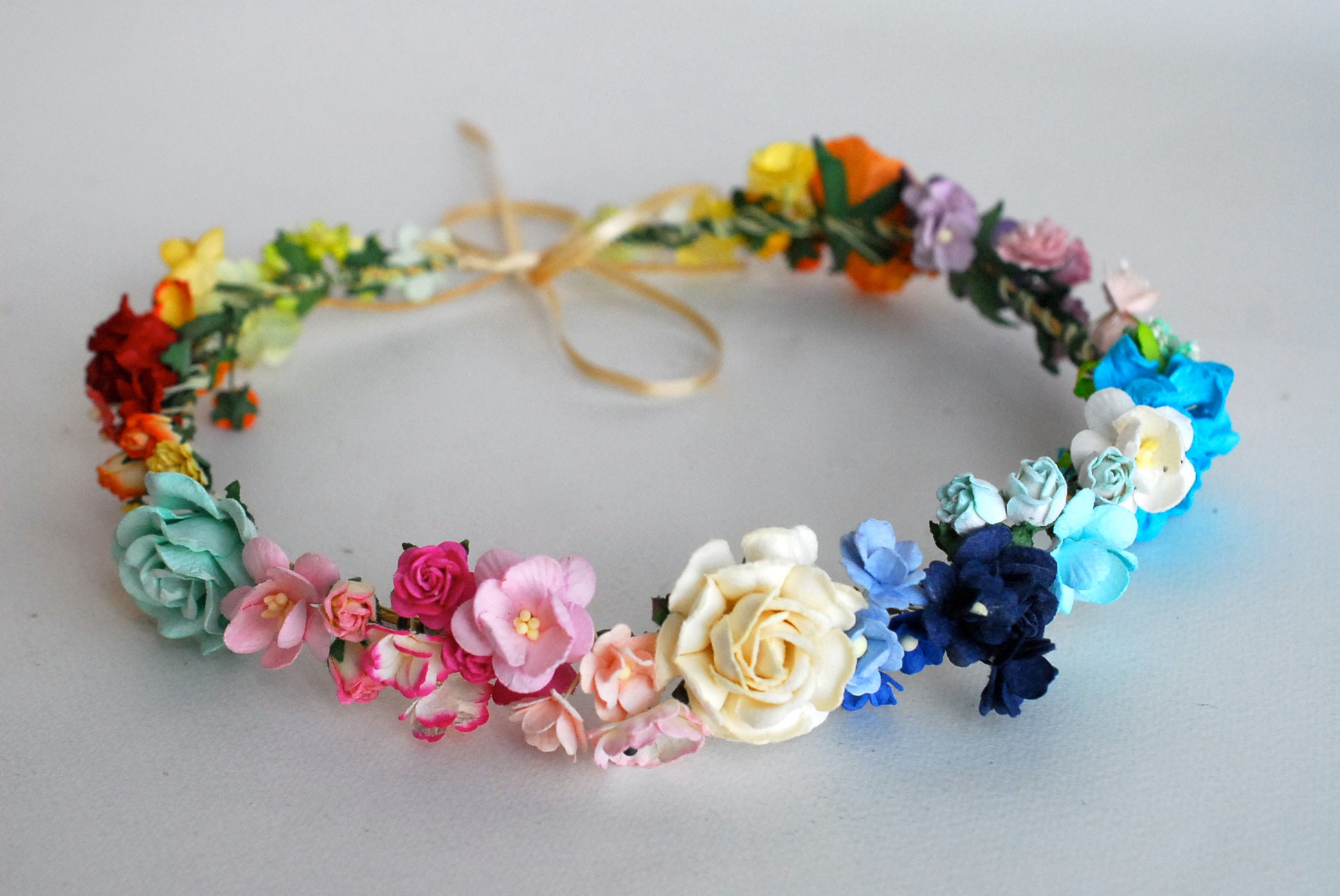 Rainbow Paper Flower Crown: DIY Wedding Headband (20 cm)
