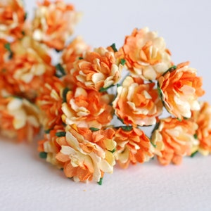 Paper Flower,paper craft flower, DIY wedding flowers supplies; 50 pieces  big baby breath, size 1.5 cm., Orange shade yellow color.