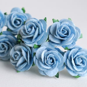 Paper Flower, small roses, handmade flowers, DIY supplies; 50 pieces mini rose size 2.5 cm., pale wooden blue color.