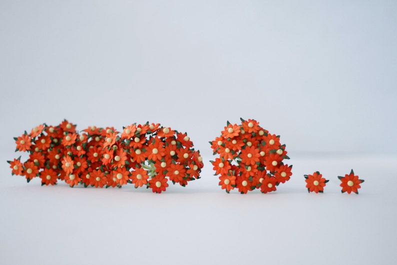 color. Flat Small daisy flowers size 0.5 cm Paper Flower orange to be red 100 pcs Scarlet