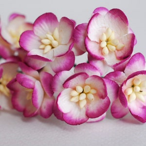 Handmade Paper Cherry Blossoms: Magenta Brush Flowers, 2cm (50 Pcs)