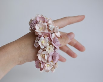 Handmade Paper Flower Corsage Bracelet: Cherry Blossom, Hydrangea