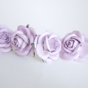 Paper Flower, 20 pieces mulberry centerpiece rose size 4.5 cm., soft purple color.