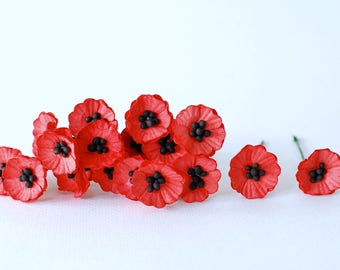 250 Small Red Paper Poppy Flowers with Black Pollen (2.5cm)