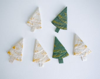 Paper Gift, Collage, Scrapbook, christmas tree, green and ivory with gold brush colors.