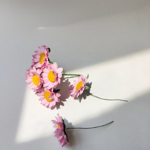 Paper Flower, Centerpieces, DIY making, 50 pcs. small daisy flower size 3 cm. yellow pollen, pink color. handmade flower image 3