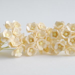 Small Paper Flower supplies, DIY wedding, gift decoration: 100 pieces small handmade Hydrangea paper flower size 1.5 cm., ivory color.