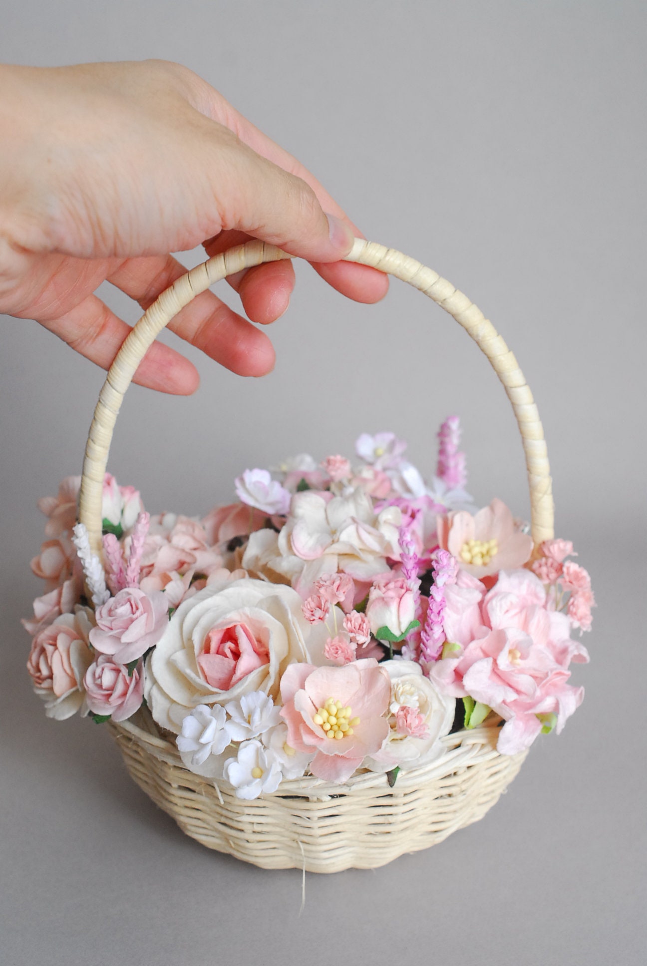 Paper Flower, Basket Flower, Handmade Roses Flower Gift Basket  