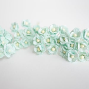 Small Paper Flower supplies, DIY wedding, gift decoration: 50 pieces small handmade Hydrangea paper flower size 1.5 cm., mint color.