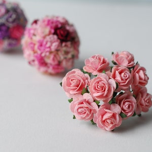 Paper Flower, centerpieces, 100 pcs.,mini roses paper  size 1.5 cm., Pink color.