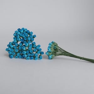 Paper Flower, DIY paper flowers, small flower for gift decoration; small budding rose, 50 pieces, size 0.5x0.8 cm., blue azure color.