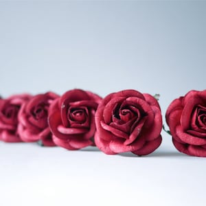Paper Flower, 20 pieces mini rose size L size 4cm., dark red/Carmine color. image 1