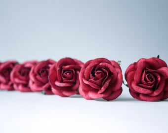 Paper Flower, 20 pieces mini rose size L size 4cm., dark red/Carmine  color.
