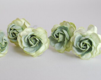 Paper Flower, DIY flower supplies, handmade flowers, centerpieces for wedding, mini rose paper size 3.5 cm. 25  pieces,  2TONE Green color.