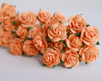 Paper Flower, roses paper, wedding supplies, gift: 100 pieces mulberry mini roses paper 1.5 cm.,orange color. Handmade flowers