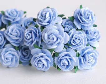 Paper Flower, roses paper DIY gift decoration, centerpiece ;50 pcs. small roses, size 2  cm. pale blue medium color. Handmade flowers