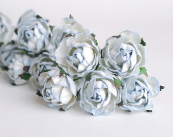 Paper flower, wedding supplies, handmade flowers, English peony, Ranunculus roses 25 pcs., size 3.5 cm., wooden blue brush color.