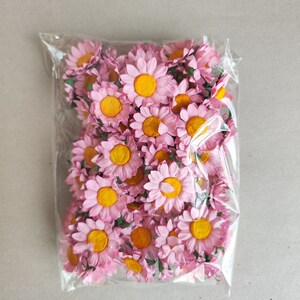 Paper Flower, Centerpieces, DIY making, 50 pcs. small daisy flower size 3 cm. yellow pollen, pink color. handmade flower image 8