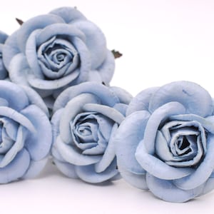 Paper flower,20 Pieces mulberry rose, 4.00 cm. pastel blue color.