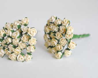 Paper Flower, DIY paper flowers, small flower for gift decoration; small budding rose, size 0.8x0.8 cm., ivory color.