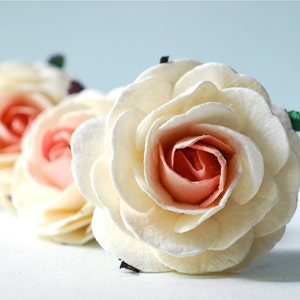 Paper flower, Wedding supplies, handmade flowers, centerpieces; 10 pieces mulberry big rose paper flowers,  pink-white color.
