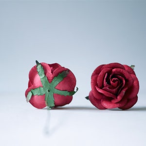 Paper Flower, 20 pieces mini rose size L size 4cm., dark red/Carmine color. image 4