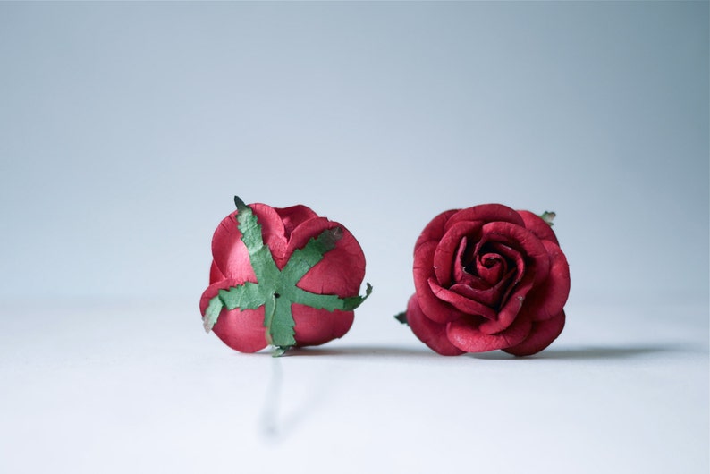 Paper Flower, 20 pieces mini rose size L size 4cm., dark red/Carmine color. image 4