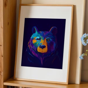 Multicolored Bear Print – Dark Moody Digital Art for Rustic or Modern Decor - Perfect Gift for Nature Lovers - Unique Hand Drawn Design