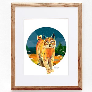 Bobcat Stalking at Night – Colorful Digital Illustration for Nature Lovers - Perfect Gift for Nature Lovers - Unique Hand Drawn Design