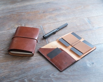 Carnet de voyage en cuir, carnet de voyage, EDC avec insert pour portefeuille