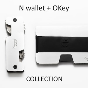 Cartera minimalista y llavero, billetera, llavero, organizador de llaves, aluminio plateado