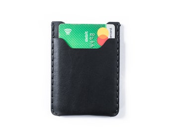 Black leather vertical wallet, Italian buttero leather, card holder