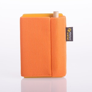 Cartera, cartera naranja, cartera para tarjetas de crédito, cartera de negocios, cartera fina, cartera hecha a mano, cartera de diseño moderno, cartera P, cartera de elefante