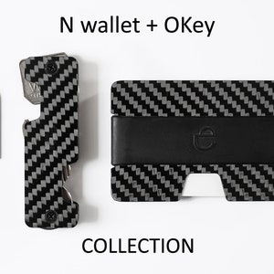 Kohlefaser Okey & N Wallet Sammlung, Brieftasche, Schlüsselanhänger, Schlüsselorganisator, schwarze Kohlefaser