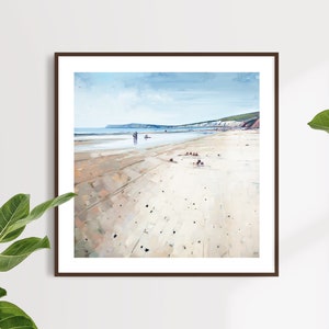 Isle of Wight coastal beach art print of original oil painting "Compton Beach" - family beach days, sun and sand