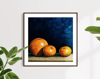 Grapefruit and Two Satsumas, fine art print of original oil painting by Isle of Wight Artist Harriet Hue - Food art, still life