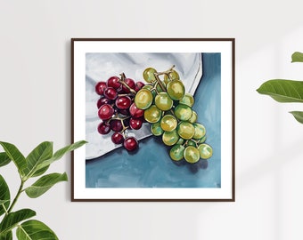 Red Grapes and Green Grapes fruit, still life, fine art print of original oil painting by Isle of Wight Artist Harriet Hue